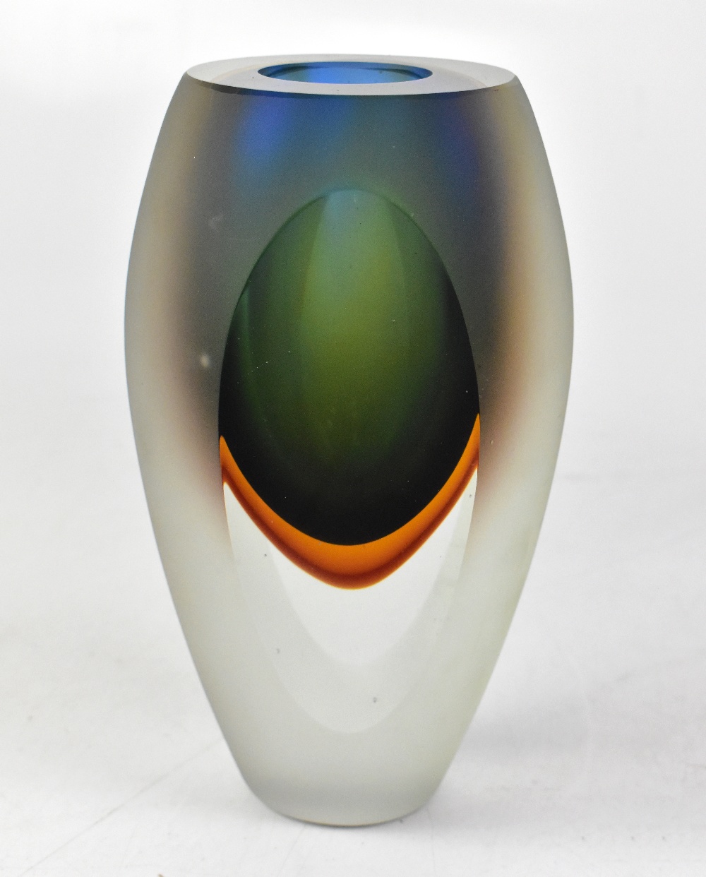 ROSENTHAL; a cased glass vase, the interior green and orange,