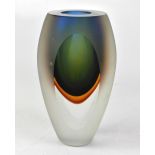 ROSENTHAL; a cased glass vase, the interior green and orange,