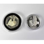 ROYAL MINT; two silver commemorative £5 coins,