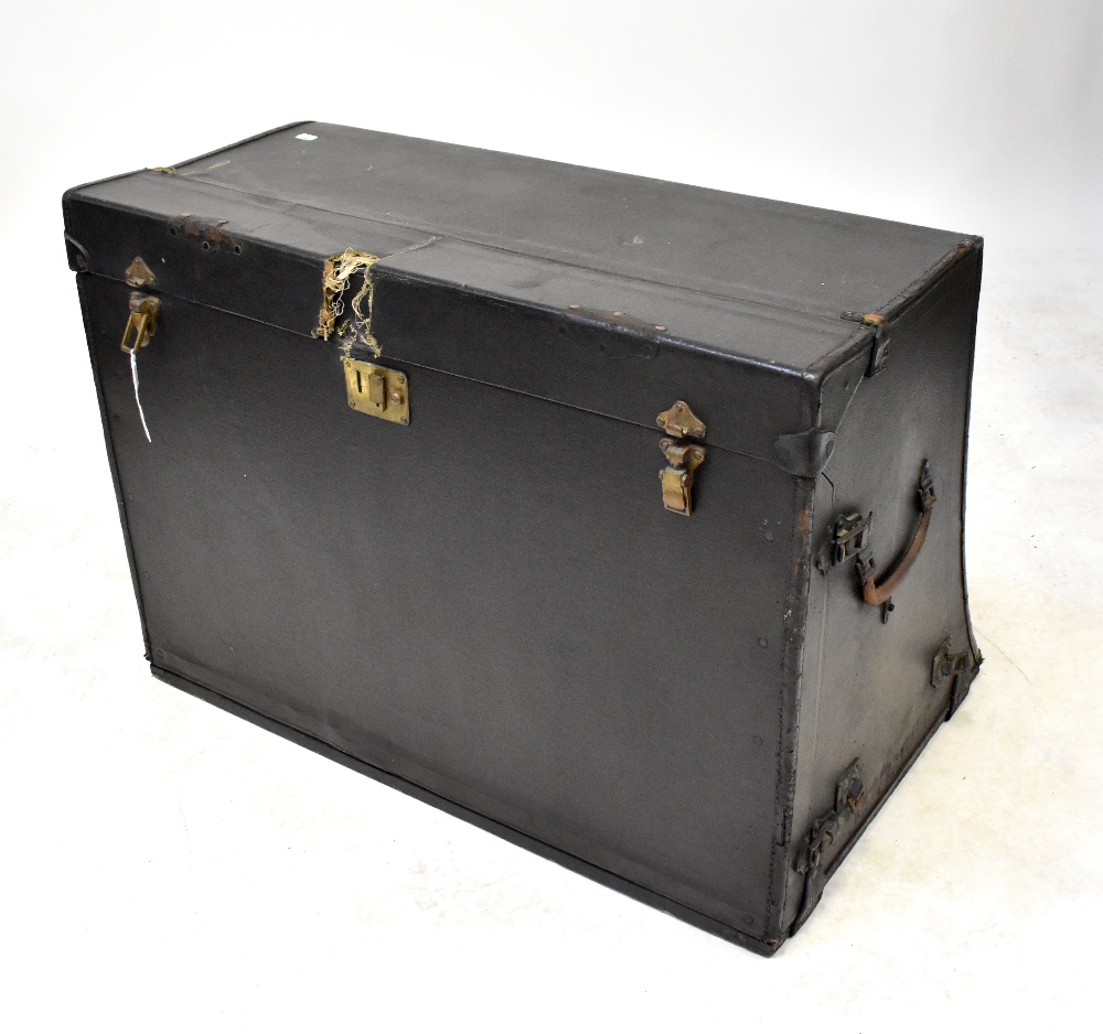 J B BROOKS & CO LTD, BIRMINGHAM; a vintage black leatherette car trunk with twin carry handles,
