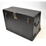 J B BROOKS & CO LTD, BIRMINGHAM; a vintage black leatherette car trunk with twin carry handles,