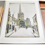 LAURENCE STEPHEN LOWRY RBA RA (1887-1976); a signed limited edition print 'Burford Church', no.