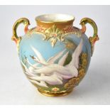 ROYAL WORCESTER; a twin-handled potpourri vase painted by Charles Baldwyn,