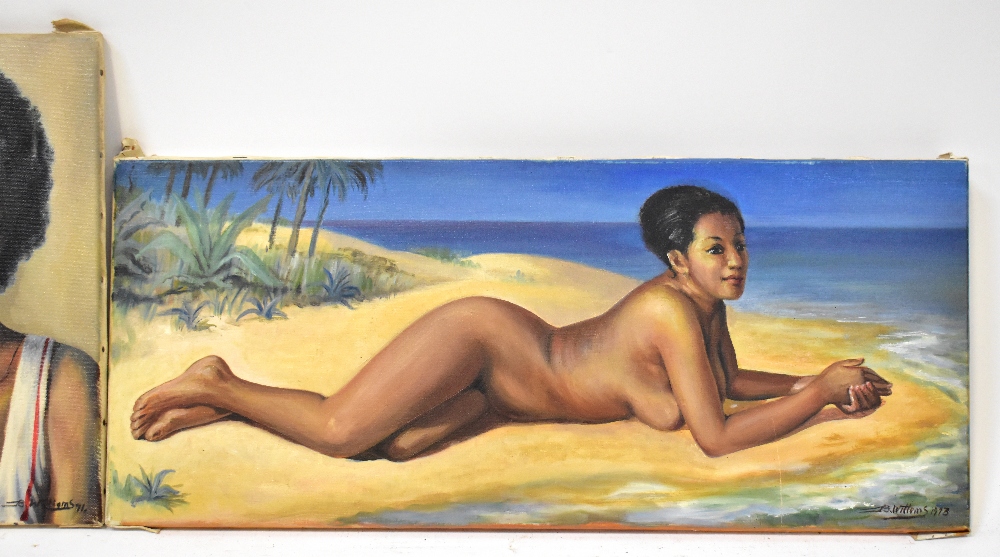 BERNARD WILLEMS (1922-2020); two oils on canvas, study of a nude female on a beach, - Bild 3 aus 3