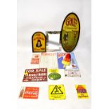 Eight enamelled and metal advertising and warning signs, to include a Pirelli example,