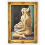 BERNARD WILLEMS (1922-2020); oil on canvas, study of a nude female with reflection in mirror,
