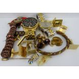 Various items of mostly gentlemen's costume jewellery, to include a Seiko quartz watch Sports 150,