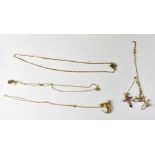 Various items of 9ct gold jewellery to include a purple stone cross pendant on chain,