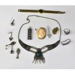 Various silver and gold costume jewellery to include a 9ct gold double locket pendant,