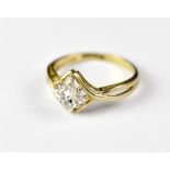 A 9ct gold diamond cluster ring, comprising four small diamonds in white leaf mounts,