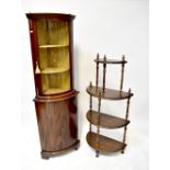 A reproduction mahogany bow-fronted freestanding glazed corner cupboard,