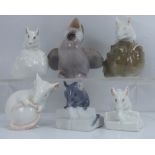 ROYAL COPENHAGEN; five small rat and mouse cabinet figures, including an example on a boulder,