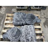A pair of carved Paleo decorative roundels, each approx 150kg, approx 84 x 41 x 20cm (2).