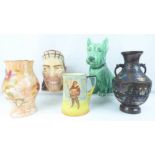 Various items of ceramics to include a French Sarregumeines character jug of a Scottish man,