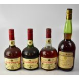 A bottle of De Luze Grand Cognac, 100cl and three bottles of Courvoisier Three Star Luxe Cognac,