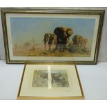 AFTER DAVID SHEPHERD; a pencil signed print depicting an elephant in the bush,