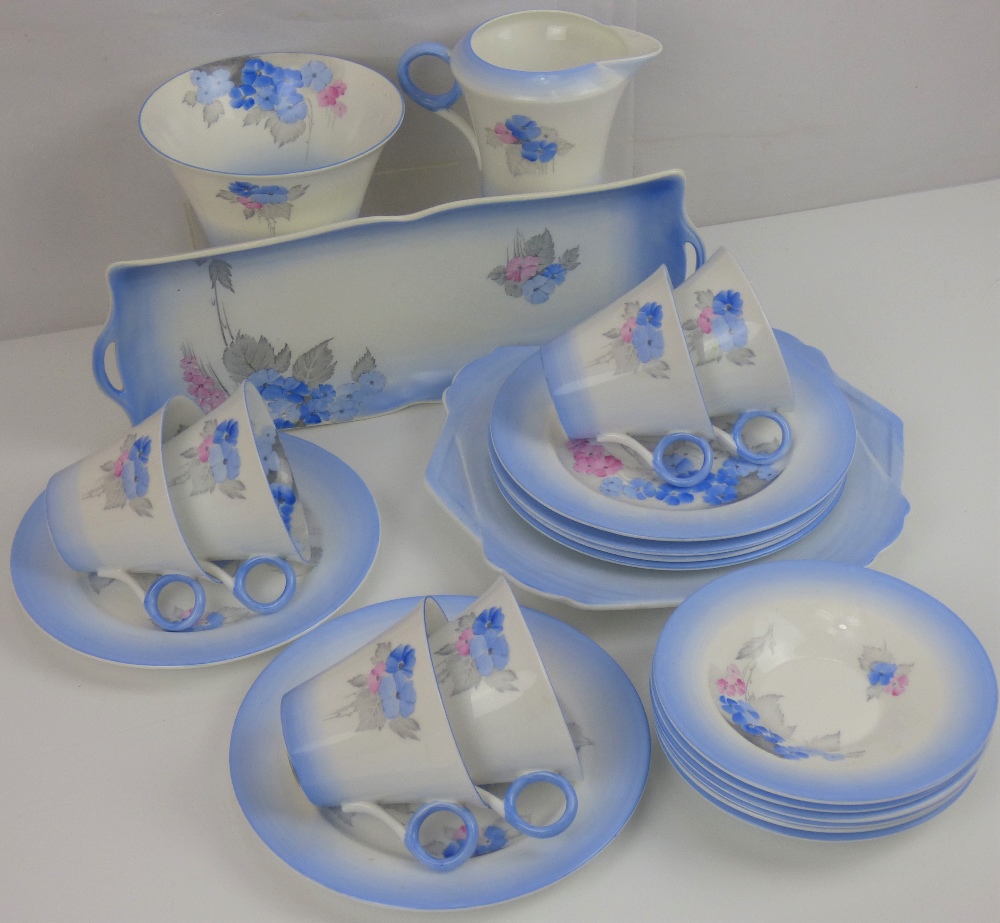 SHELLEY; a 'Phalox' part tea set comprising six teacups, saucers, side plates, milk jug, sugar bowl, - Image 2 of 2