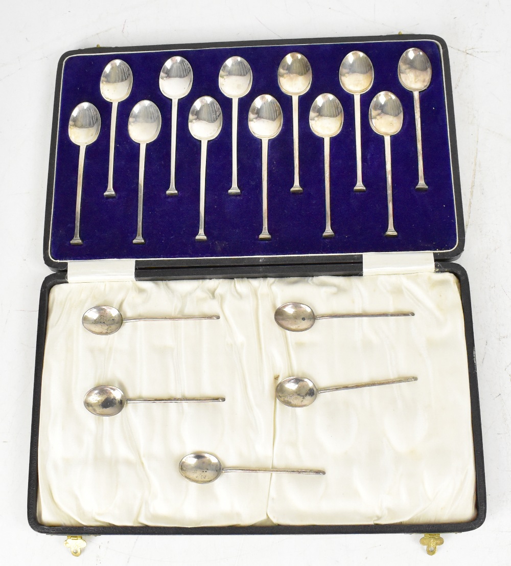 A George V cased set of twelve hallmarked silver coffee spoons with seal finials, - Image 4 of 4