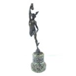 A late 19th/early 20th century bronze figure of Hermes on grey socle marble base, height 32cm.