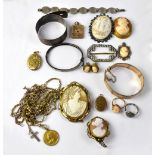 Various items of costume jewellery to include a 9ct gold cameo ring size O,