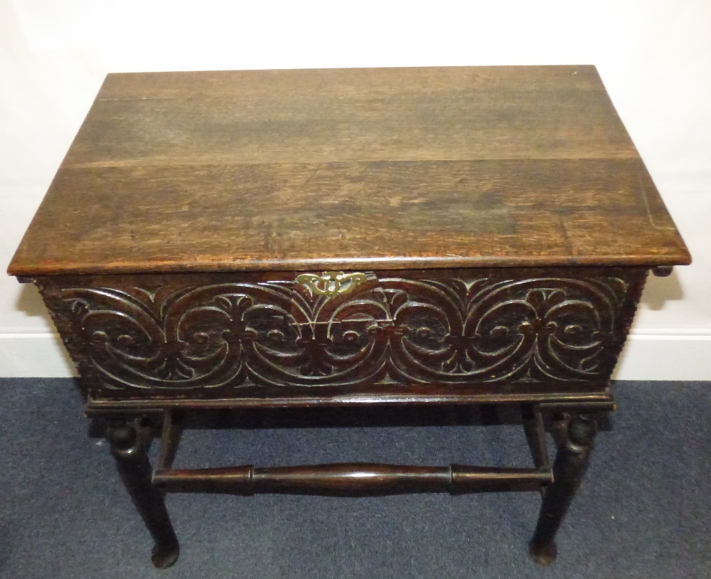 A 17th century oak chest with lift-up li - Image 2 of 4