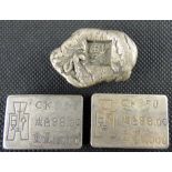 Two Chinese silver ingots, each with the