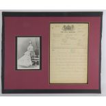 An original PO Telegraph form written by The Princess of Wales (later Queen Alexandra),