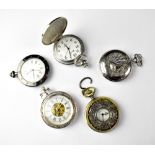 Five quartz pocket watches to include a skeletonised example, all approx 50mm (5).