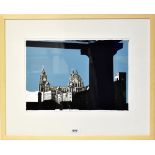 D ALUN EVANS (British, 20th century); screenprint, 'Three Graces from Royal Albert Dock Colonnade',