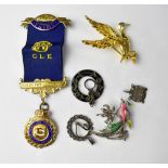 Hallmarked silver items to include brooches and a Masonic medal, also vintage brooches, etc.