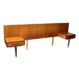 G PLAN; a teak Fresco headboard with bedside cabinets to each side, length 255cm.