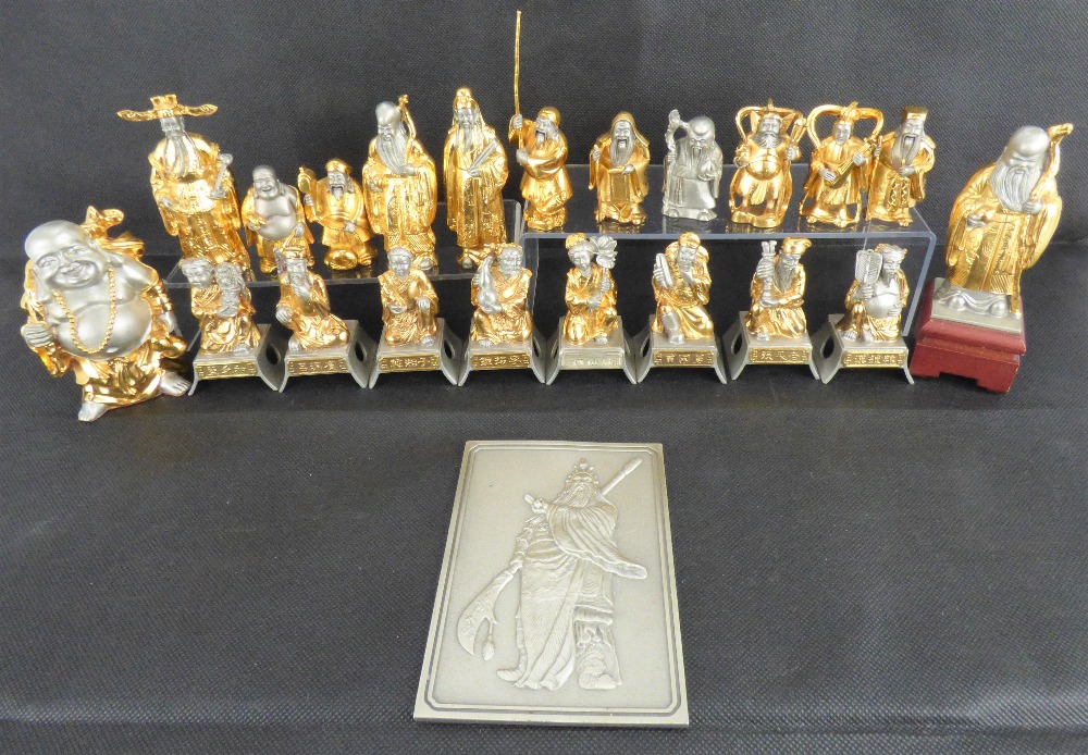 ROYAL SELANGOR, K L PEWTER; twenty-one Chinese themed pewter and gilt figures,