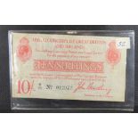 A Series A (first issue) ten shilling note, John Bradbury, red, R72, no.012972.