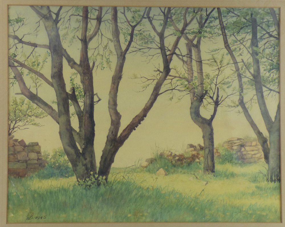 ERIC LINDENAU (German, 20th century); watercolour, trees in garden, - Image 2 of 2