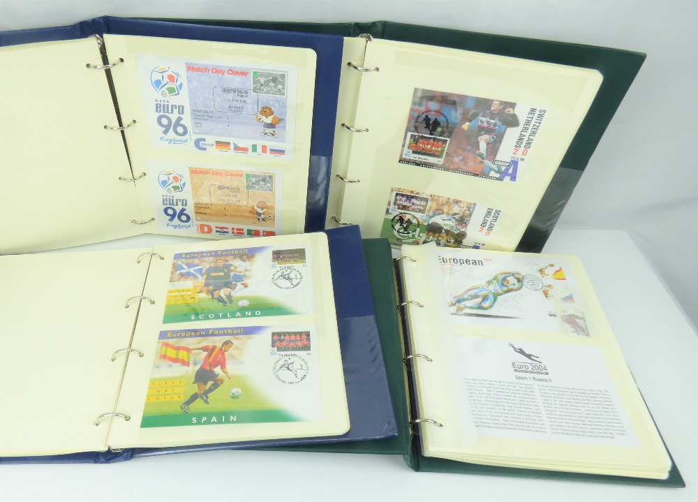 Four albums containing Euro 96 and Euro 2004 first day covers, coin covers, etc (4).