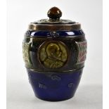 DOULTON LAMBETH; a stoneware lidded tobacco jar with hallmarked silver rim,