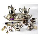 A silver plated four-piece tea set on a galleried tray,