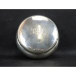 A George V hallmarked silver round lidded pot with initials 'H&M' to the top, Charles Boyton & Son,