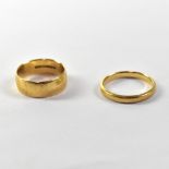 Two vintage 9ct gold band rings, size M and size K, combined approx 4.8g (2).