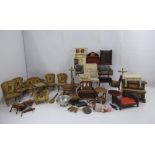 Various items of vintage, mostly wooden dolls' house furniture and accessories,