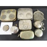 A collection of nine various plated sovereign/coin holders to include small circular boxes,