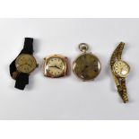 Three gold watches comprising a gentlemen's Uno 9ct rose gold head wristwatch,