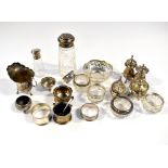 Various hallmarked silver table wares including cut glass silver-topped salts, various mustards,