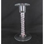 MIKE HUNTER (Michael James, Scottish); a hand blown single glass candlestick with flange top,