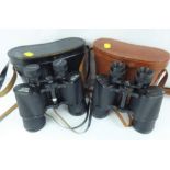Two pairs of modern binoculars comprising Frank-Nipole, 10x50 in brown leather case,
