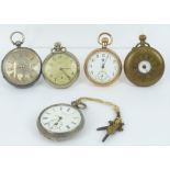 Five pocket watches to include two silver cased examples,