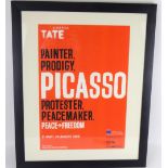 A framed poster for the 'Picasso: Peace and Freedom' exhibition at Tate Liverpool,