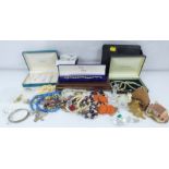 Various items of modern and vintage costume jewellery to include silver bracelets,
