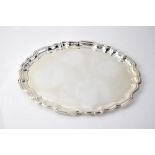 An Elizabeth II hallmarked silver oval tray with piecrust edge, Barker Ellis Silver Co,