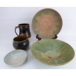 Five items of studio pottery comprising